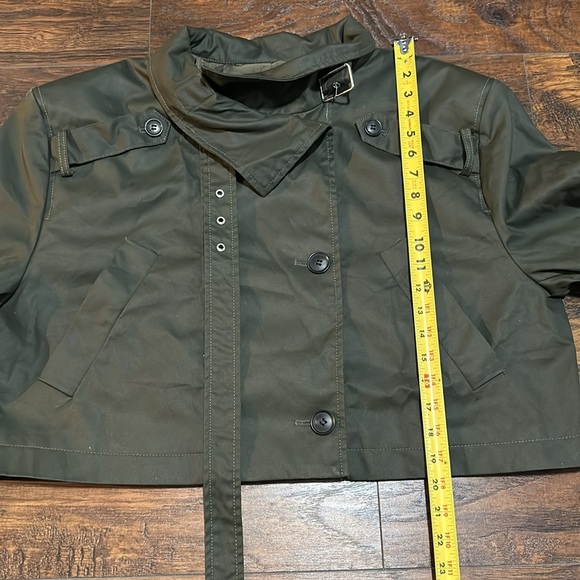NWOT ZARA Waxed Cropped Trench Coat Dark Green Dark Khaki- Size XXL - Picture 10 of 12